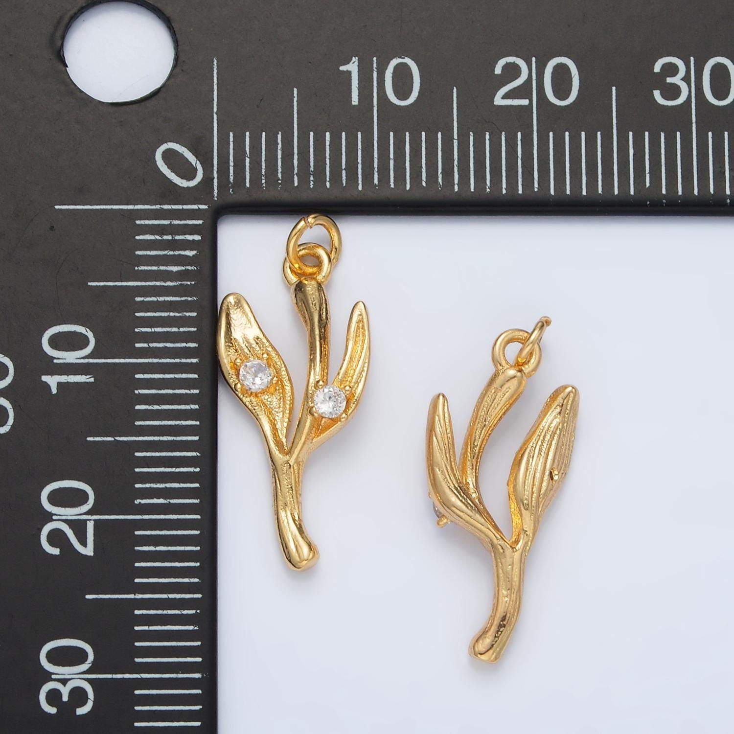 Mini gold kelp charms 24k gold filled coral pendant cz charm bracelet necklace for beach ocean inspired diy jewelry making supply ac162