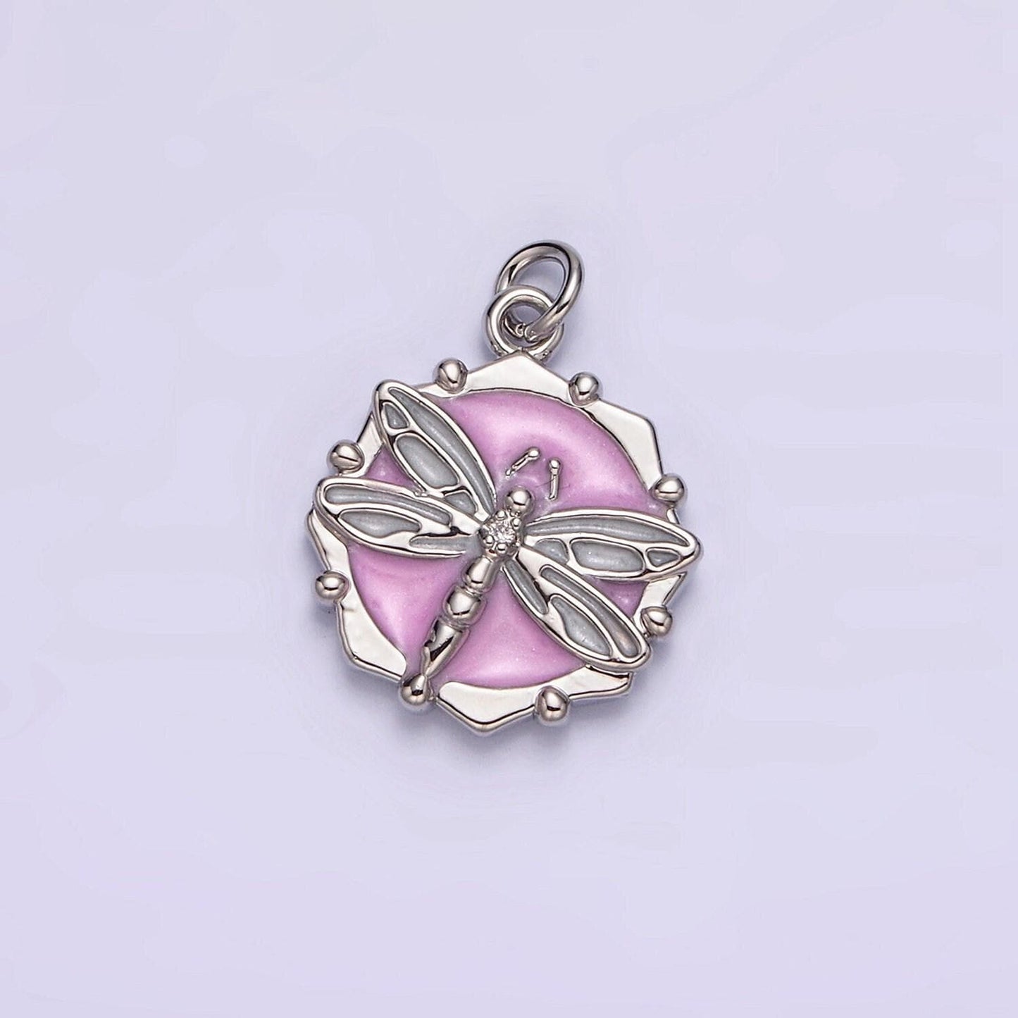 16k gold filled dragon fly white, pink, blue sparkly enamel charm insect pendant gold & silver animal charm | ac1555