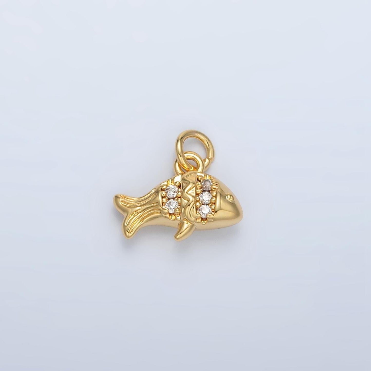 Mini gold filled fish charm micro pave clear cz stone animal pendant for diy jewelry making supply, necklace, bracelet, earring | ac156