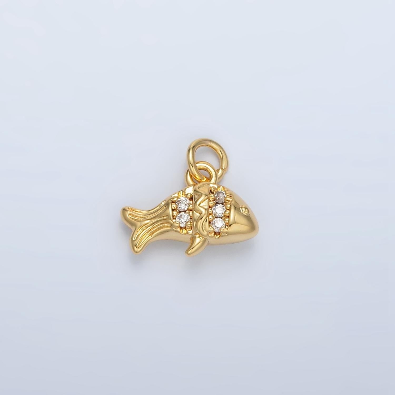 Mini gold filled fish charm micro pave clear cz stone animal pendant for diy jewelry making supply, necklace, bracelet, earring | ac156