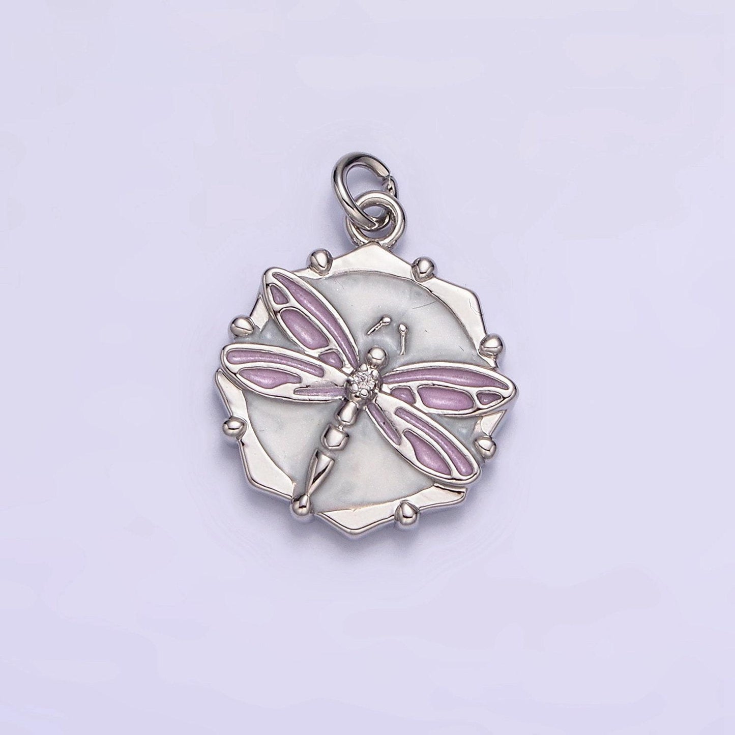 16k gold filled dragon fly white, pink, blue sparkly enamel charm insect pendant gold & silver animal charm | ac1555