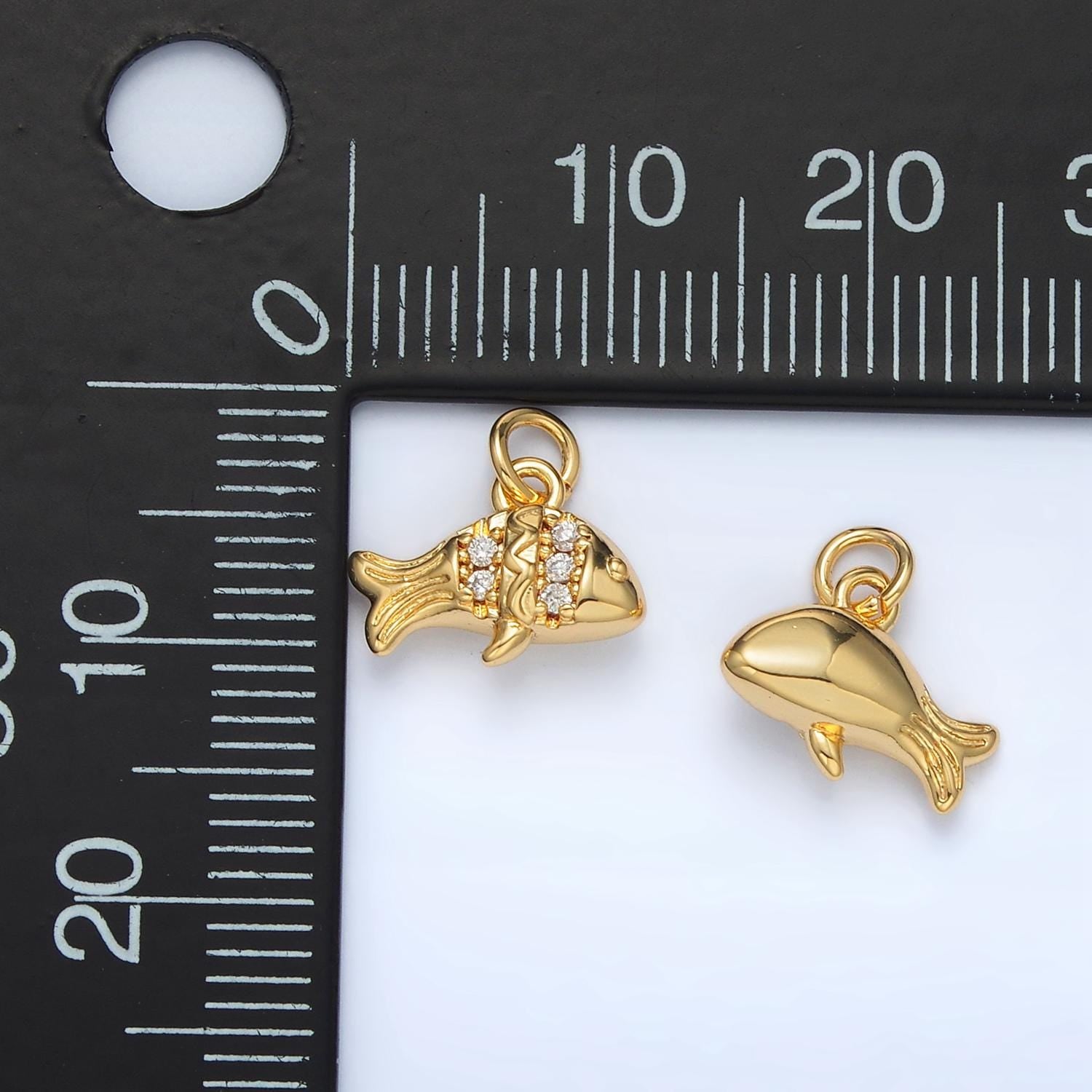 Mini gold filled fish charm micro pave clear cz stone animal pendant for diy jewelry making supply, necklace, bracelet, earring | ac156