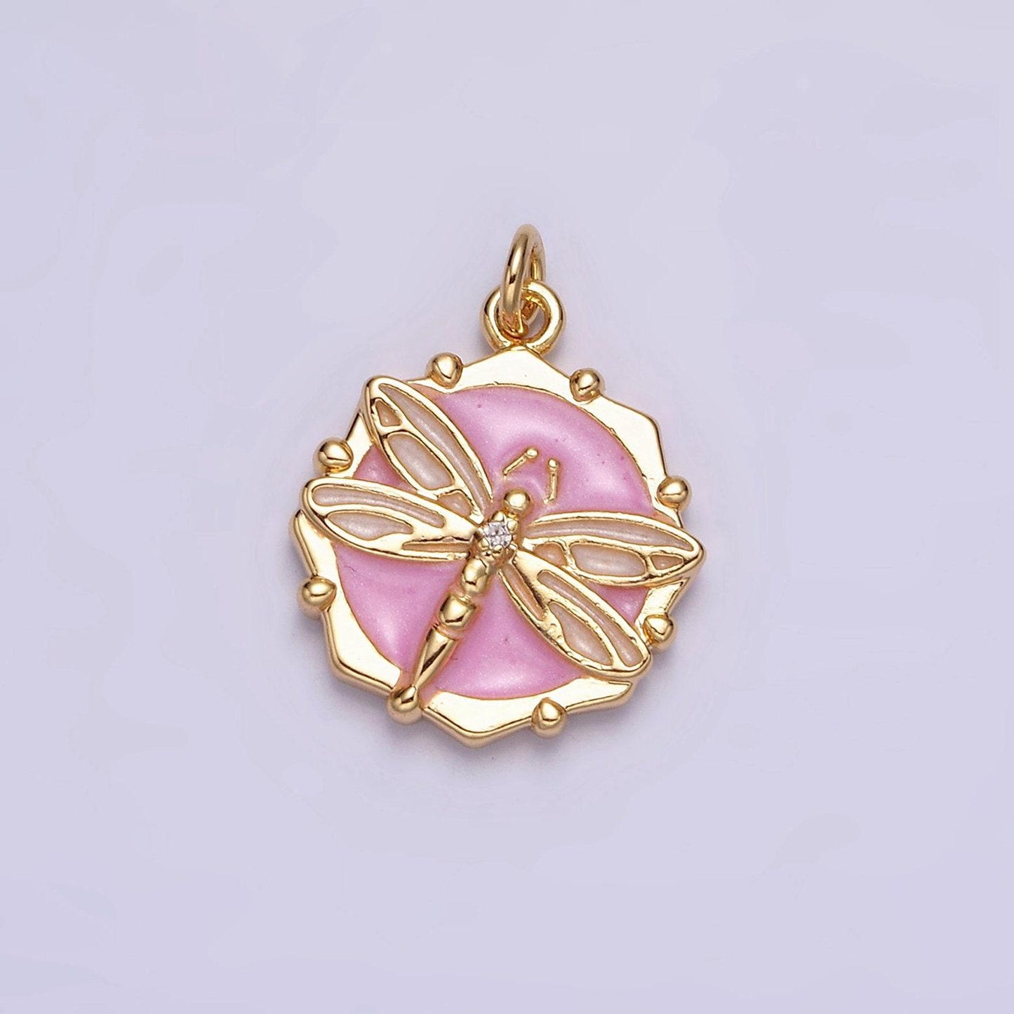 16k gold filled dragon fly white, pink, blue sparkly enamel charm insect pendant gold & silver animal charm | ac1555