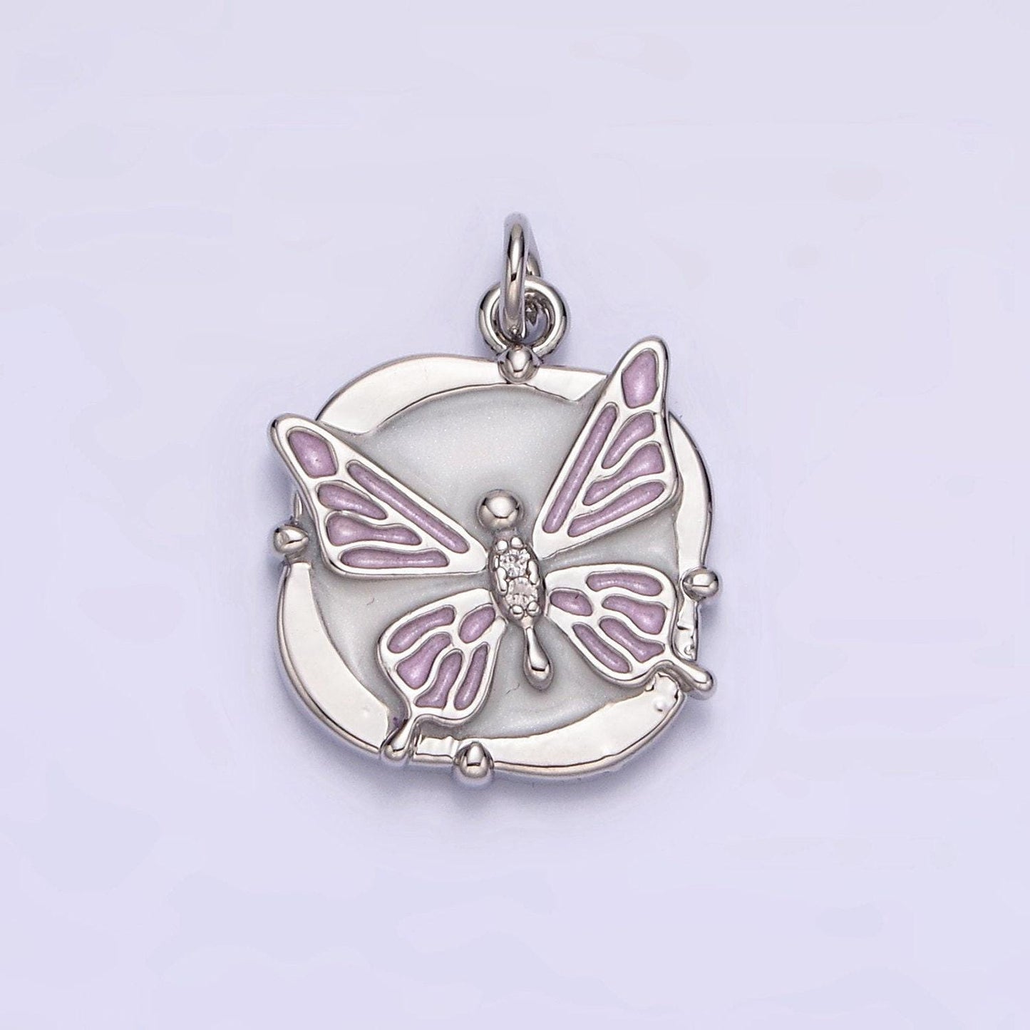 16k gold filled butterfly white, pink, blue sparkly enamel charm mariposa monarch pendant gold & silver animal charm | ac1549