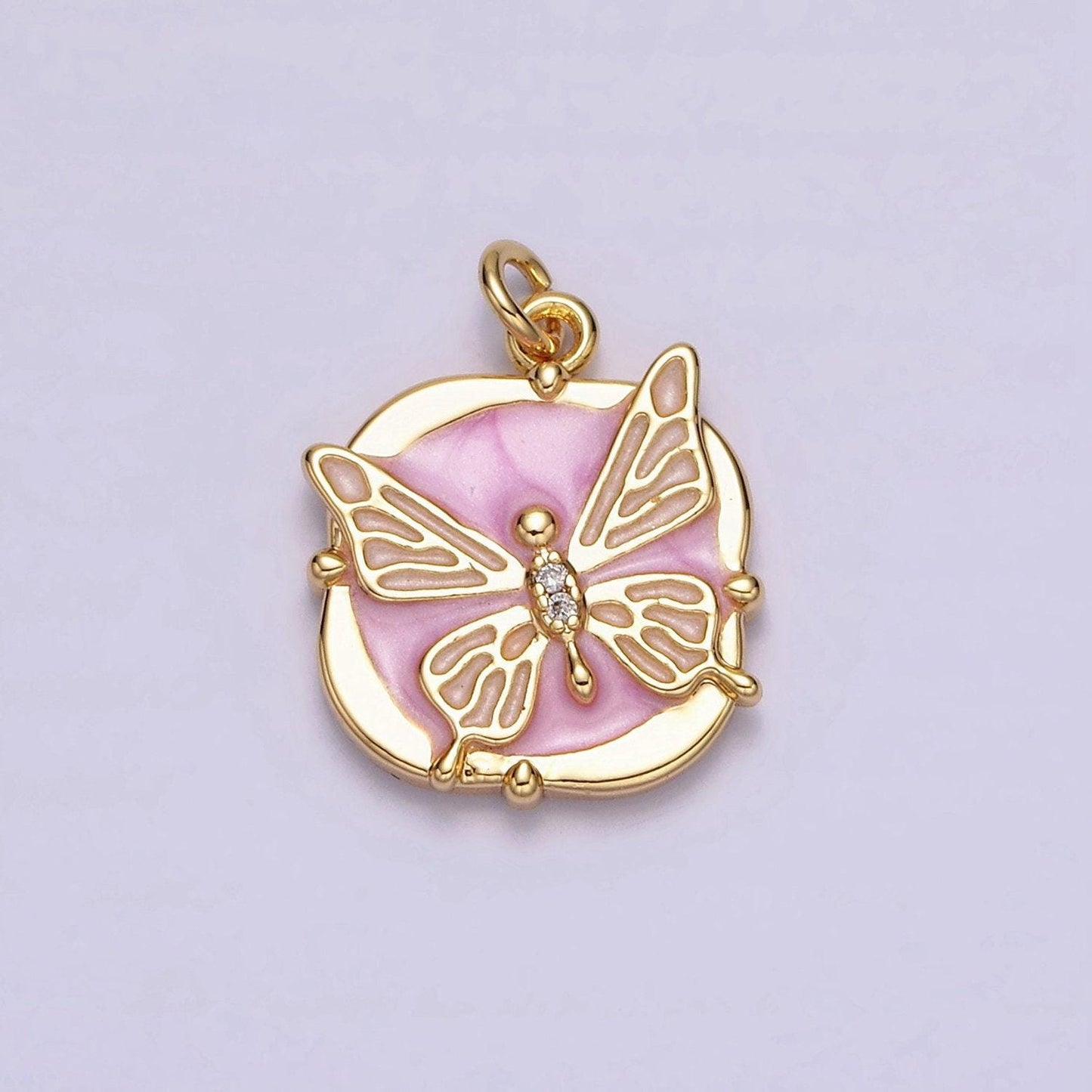 16k gold filled butterfly white, pink, blue sparkly enamel charm mariposa monarch pendant gold & silver animal charm | ac1549