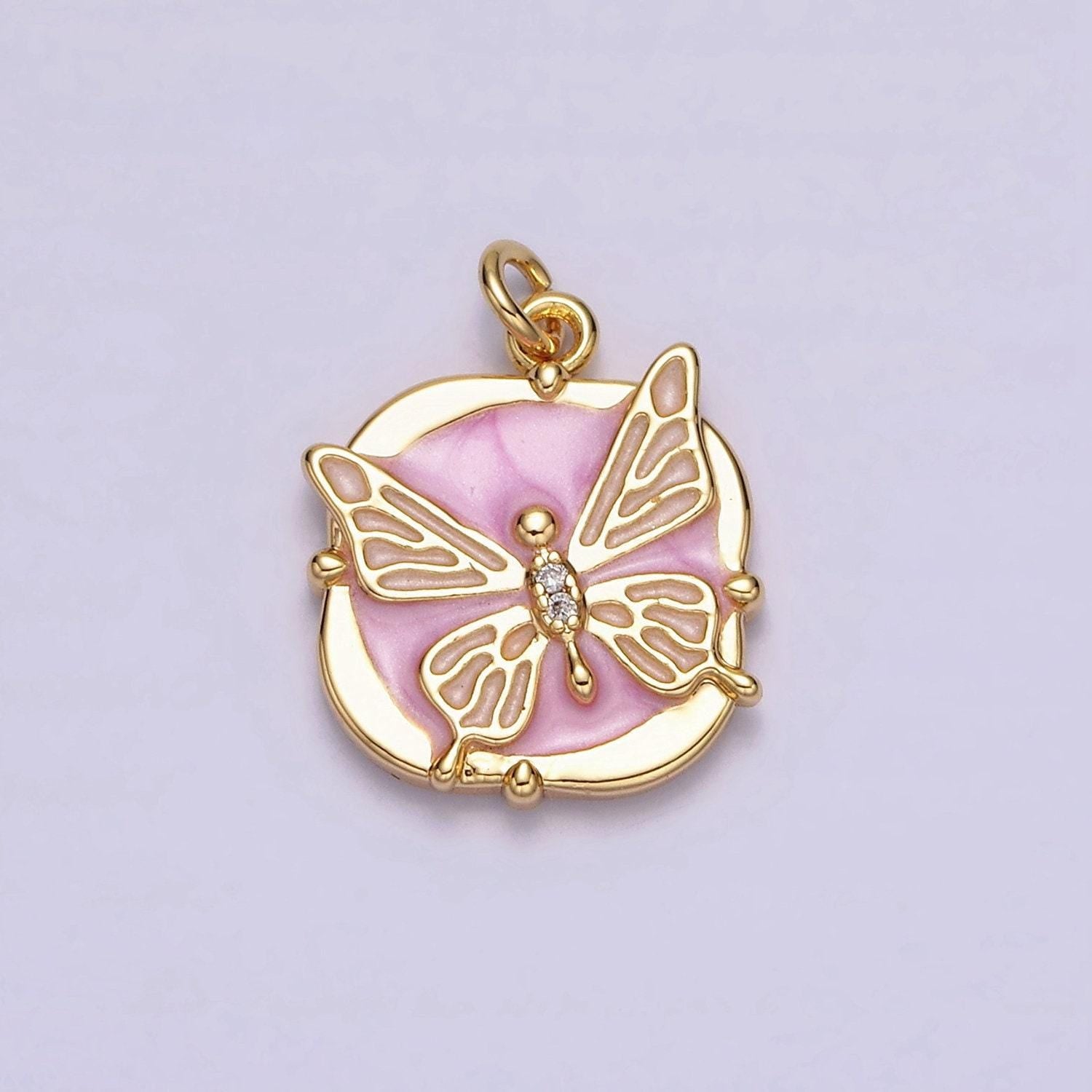 16k gold filled butterfly white, pink, blue sparkly enamel charm mariposa monarch pendant gold & silver animal charm | ac1549