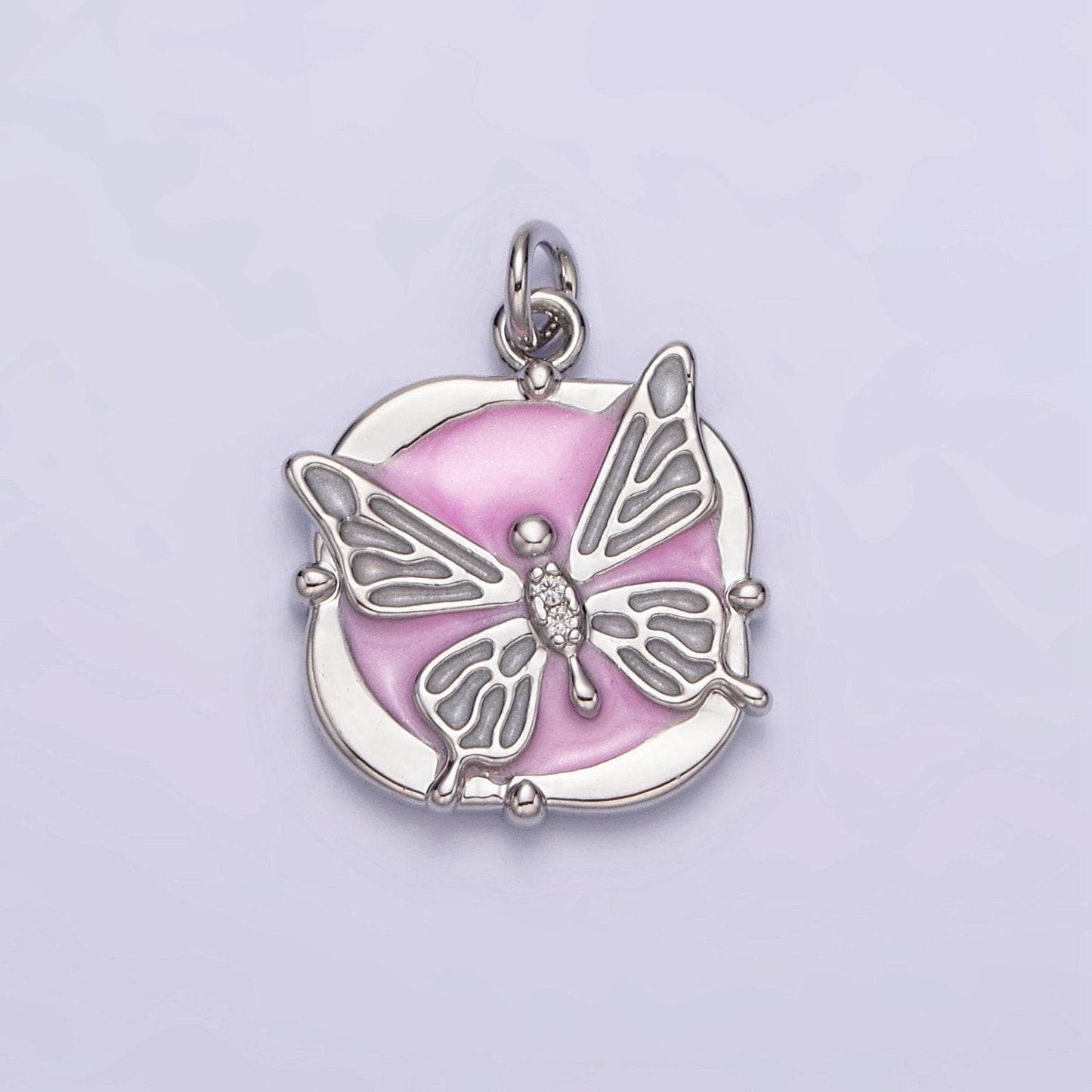 16k gold filled butterfly white, pink, blue sparkly enamel charm mariposa monarch pendant gold & silver animal charm | ac1549