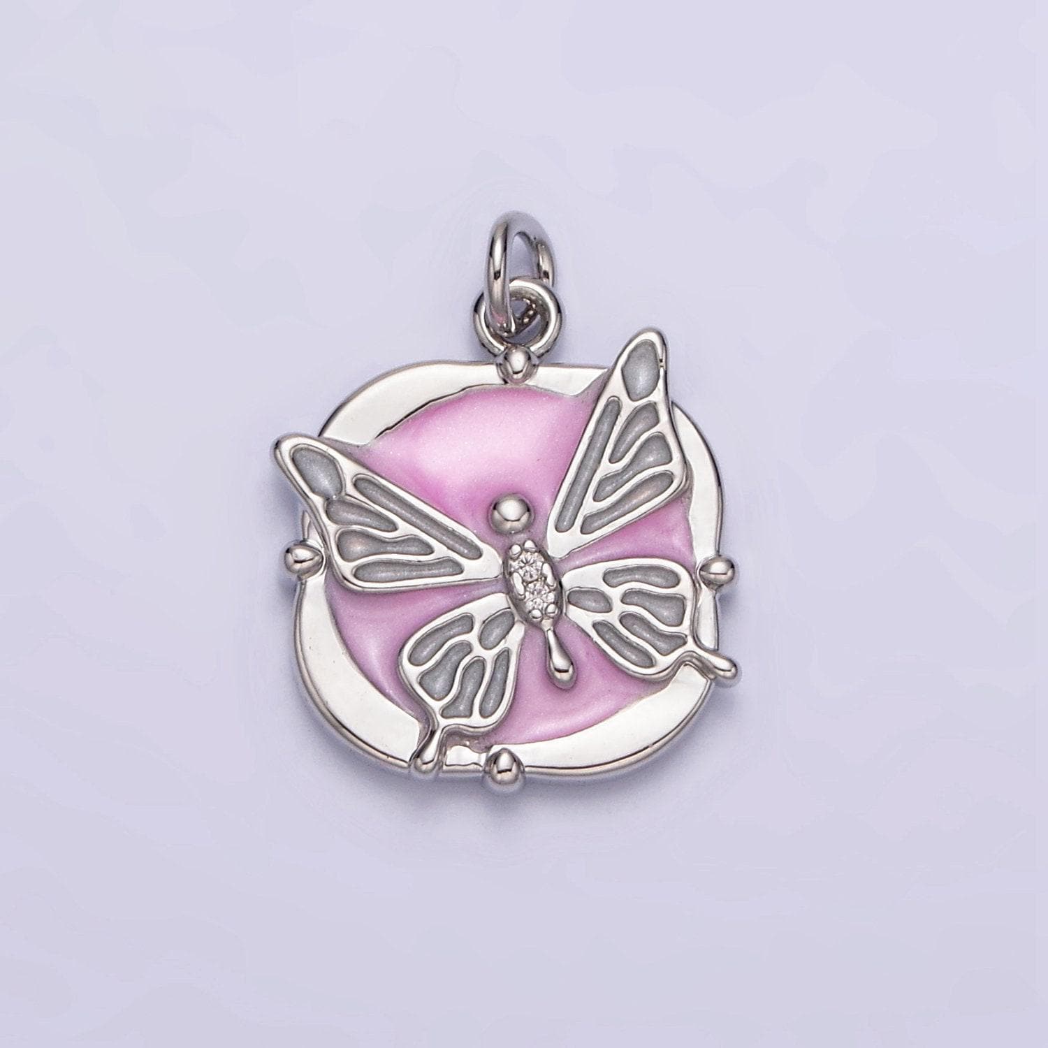 16k gold filled butterfly white, pink, blue sparkly enamel charm mariposa monarch pendant gold & silver animal charm | ac1549