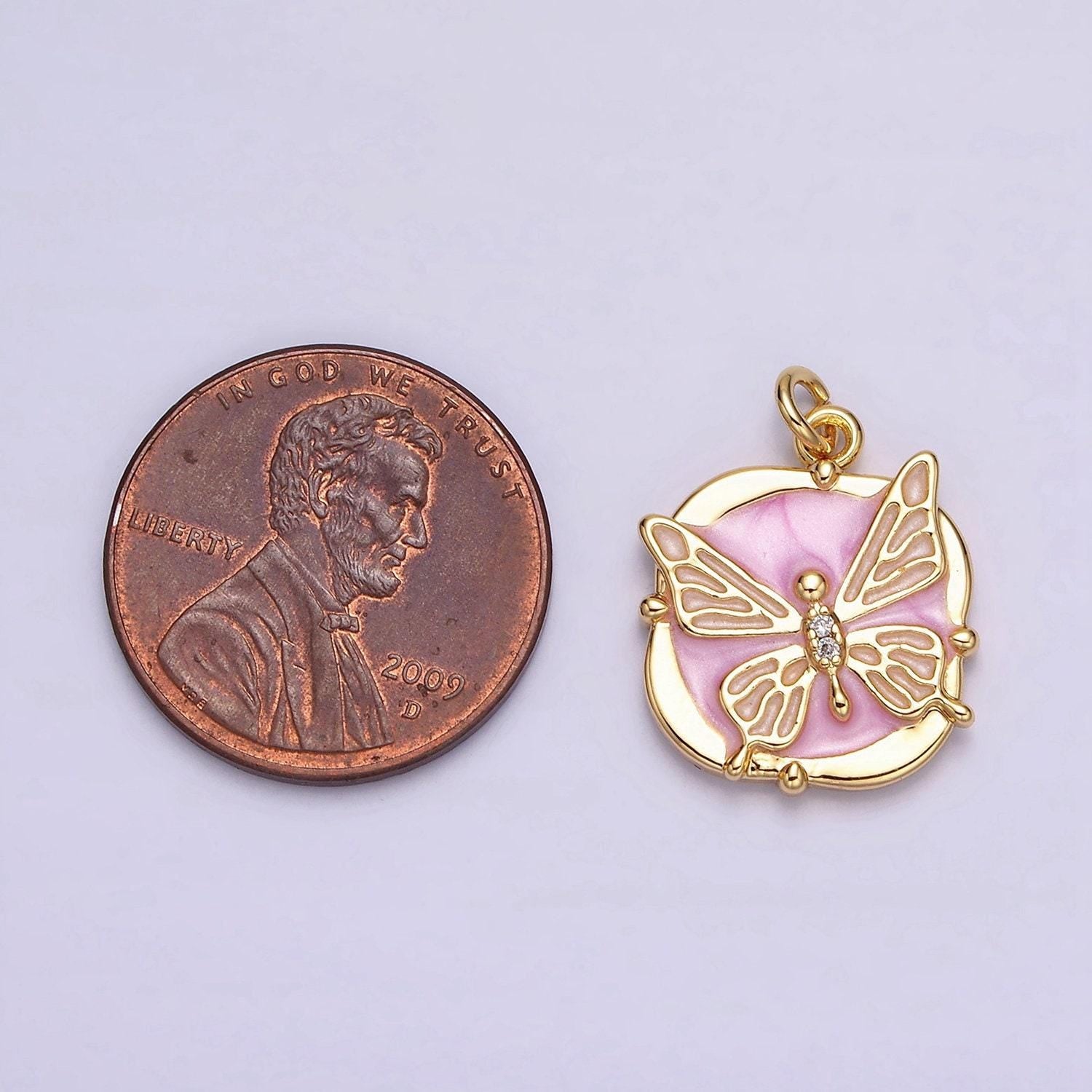 16k gold filled butterfly white, pink, blue sparkly enamel charm mariposa monarch pendant gold & silver animal charm | ac1549