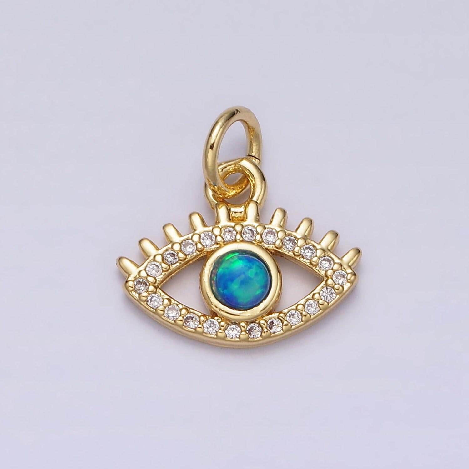 Dainty cubic eye pendant 14k gold filled blue opal micro paved evil eye add on charm | ac1529