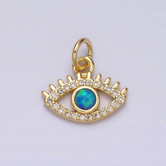 Dainty cubic eye pendant 14k gold filled blue opal micro paved evil eye add on charm | ac1529