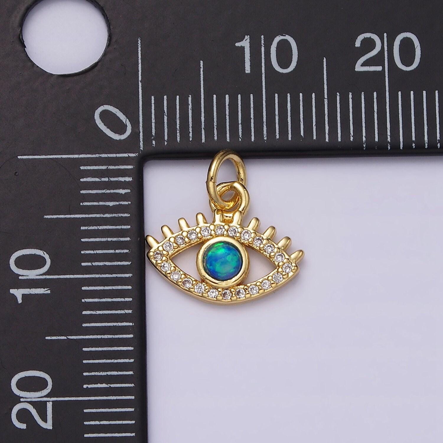 Dainty cubic eye pendant 14k gold filled blue opal micro paved evil eye add on charm | ac1529