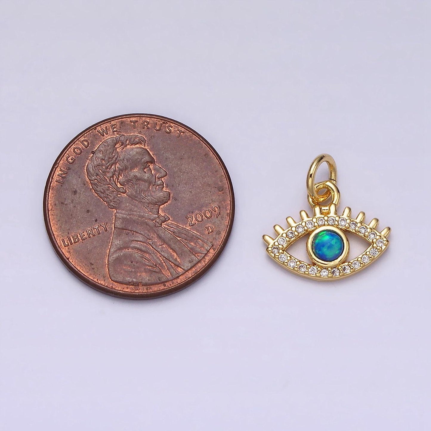 Dainty cubic eye pendant 14k gold filled blue opal micro paved evil eye add on charm | ac1529