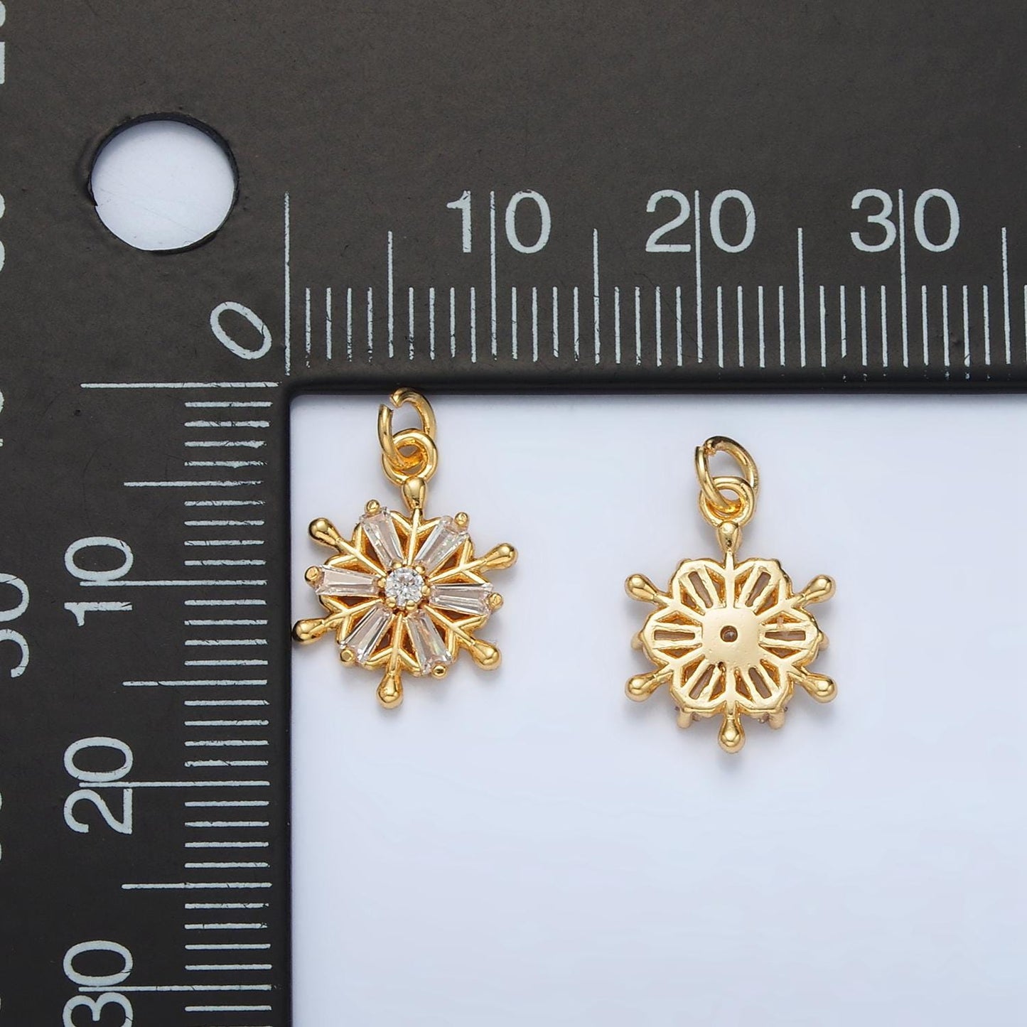 Mini gold snow charm tiny snow flake charm winter charms 24k gold filled findings ac148