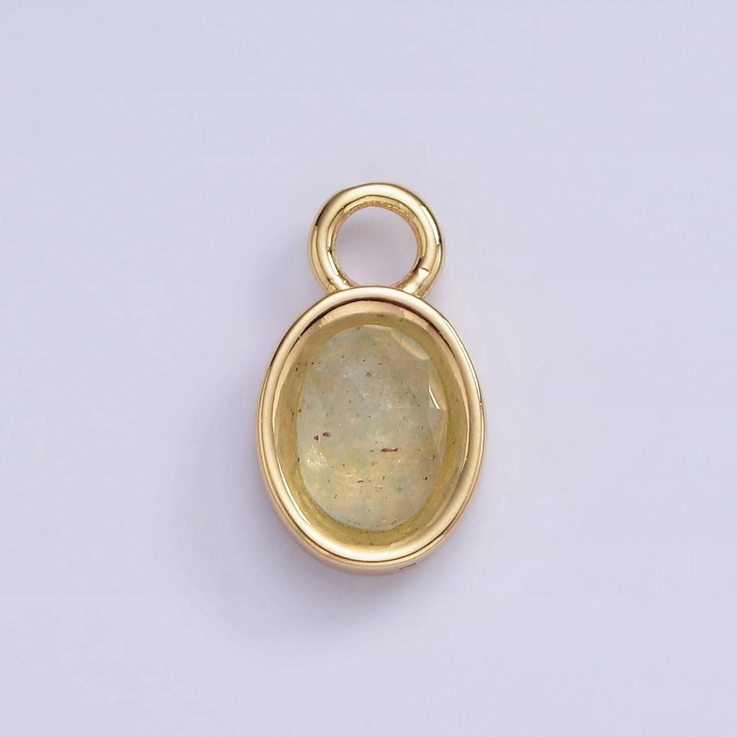 16k gold filled oval multifaceted natural gemstone personalized add-on charm birthstone charm earring bracelet supply | ac1479 - ac1491