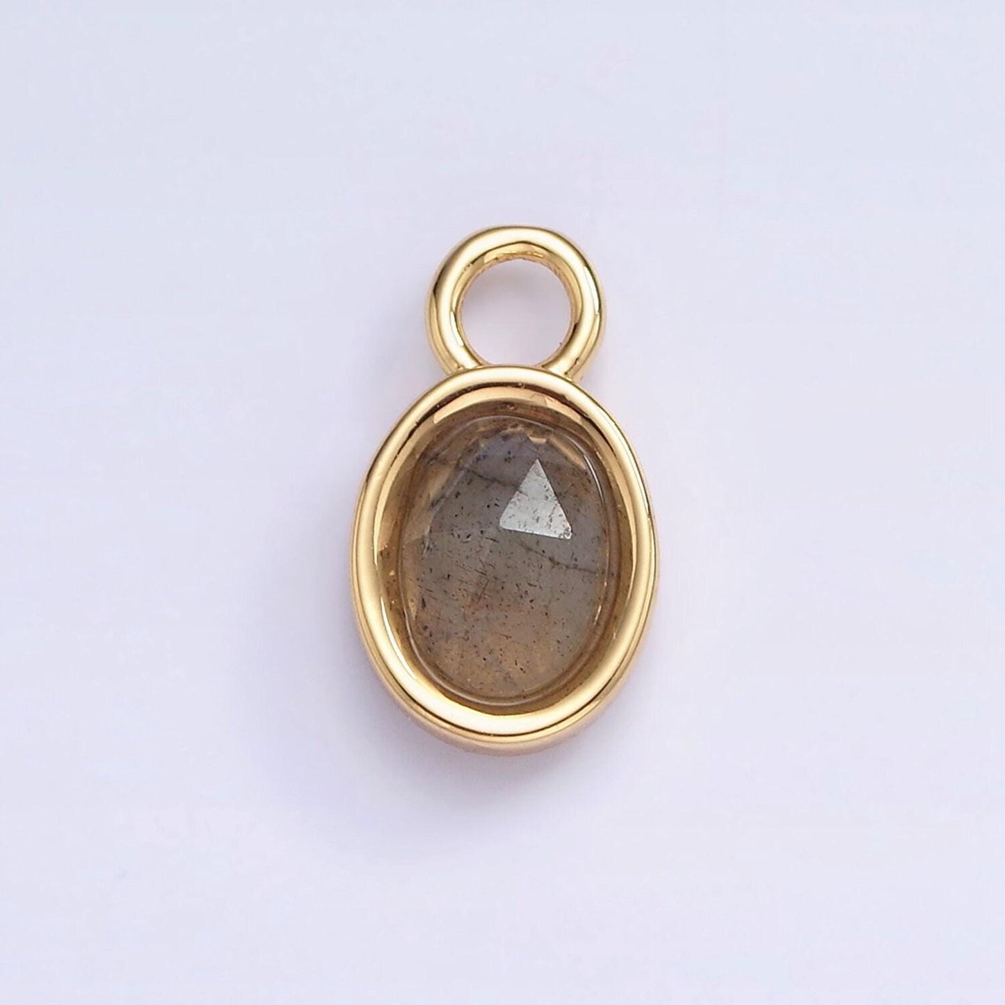 16k gold filled oval multifaceted natural gemstone personalized add-on charm birthstone charm earring bracelet supply | ac1479 - ac1491