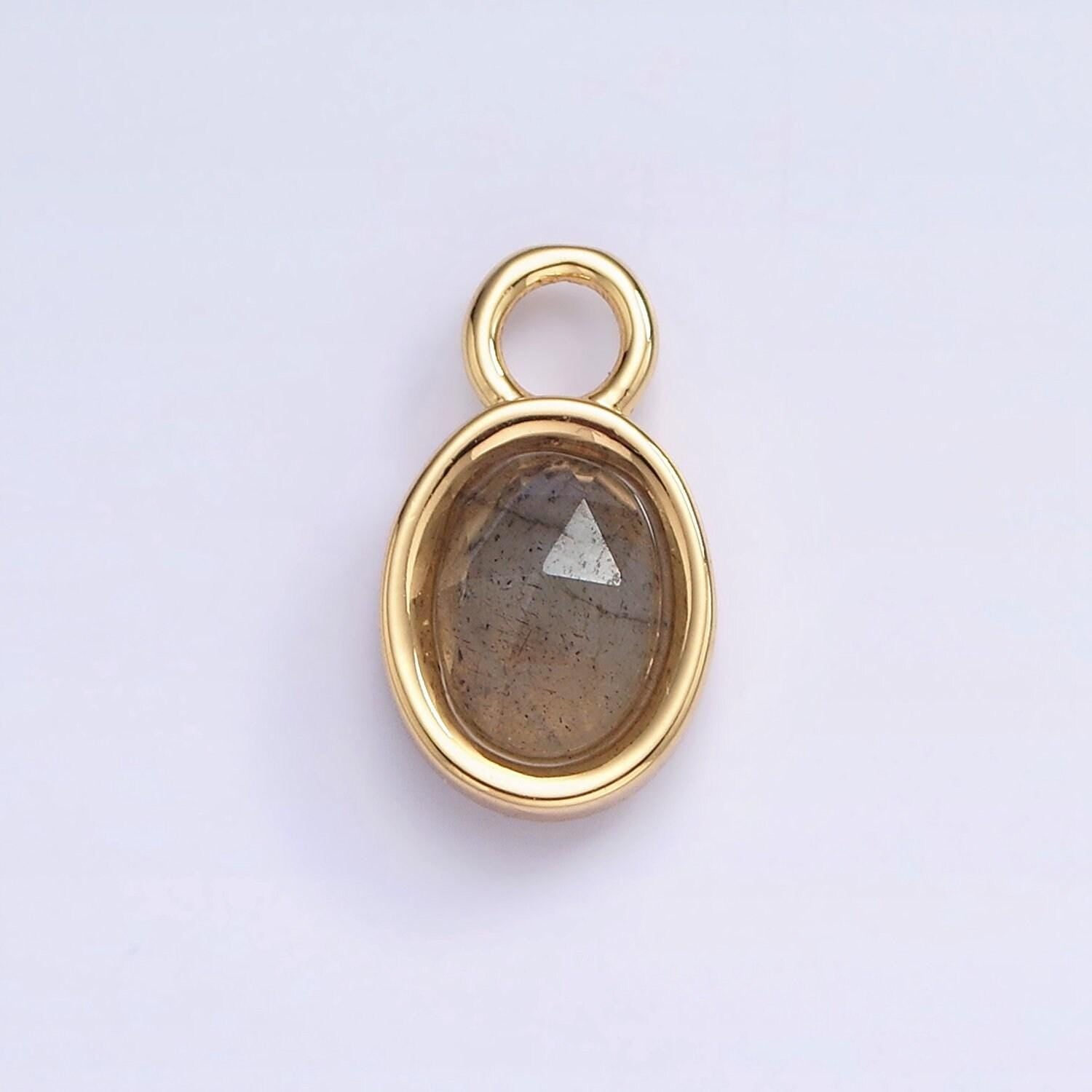16k gold filled oval multifaceted natural gemstone personalized add-on charm birthstone charm earring bracelet supply | ac1479 - ac1491