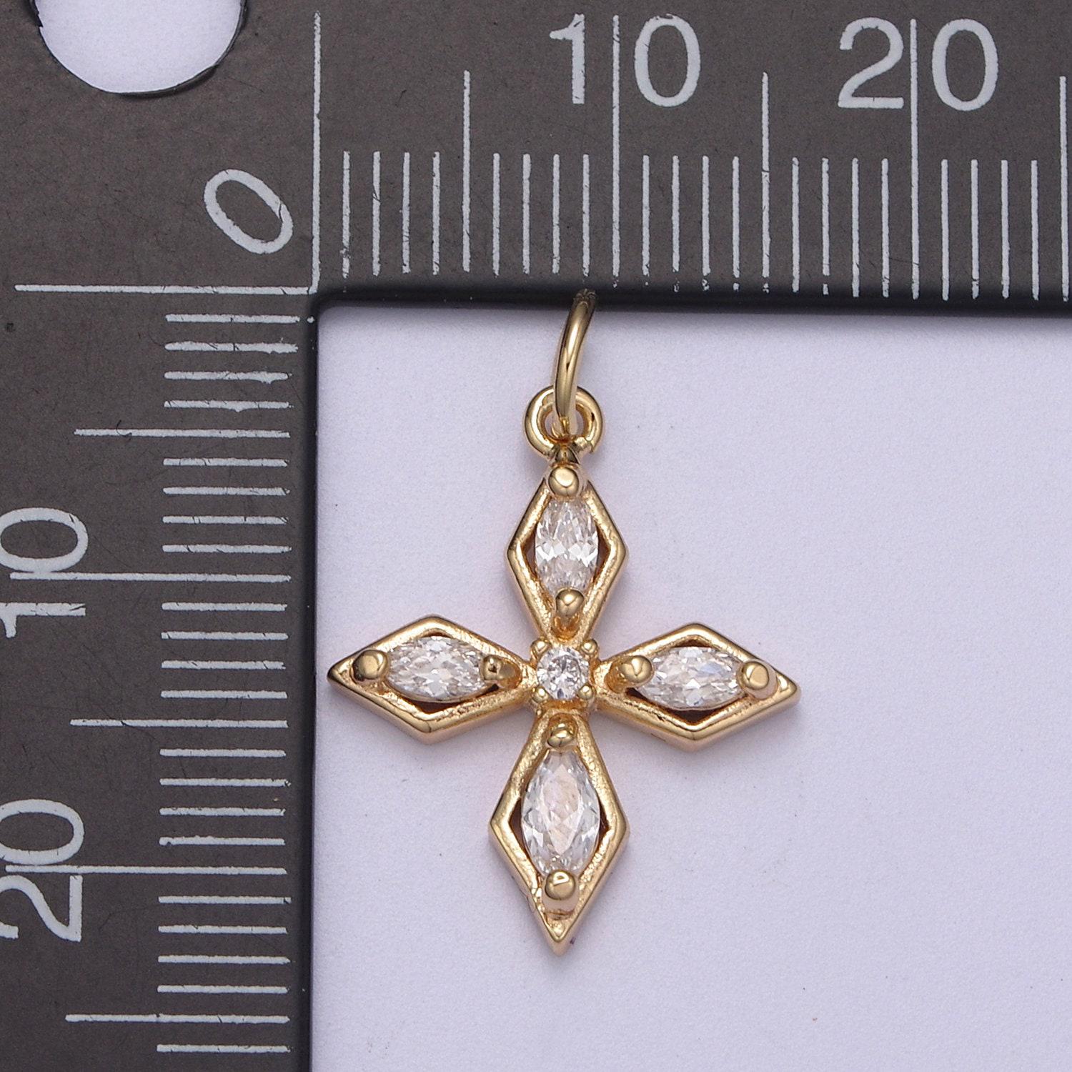 16k gold filled mini cross pendant religious jewelry clear marquise cz add-on charm | ac1465