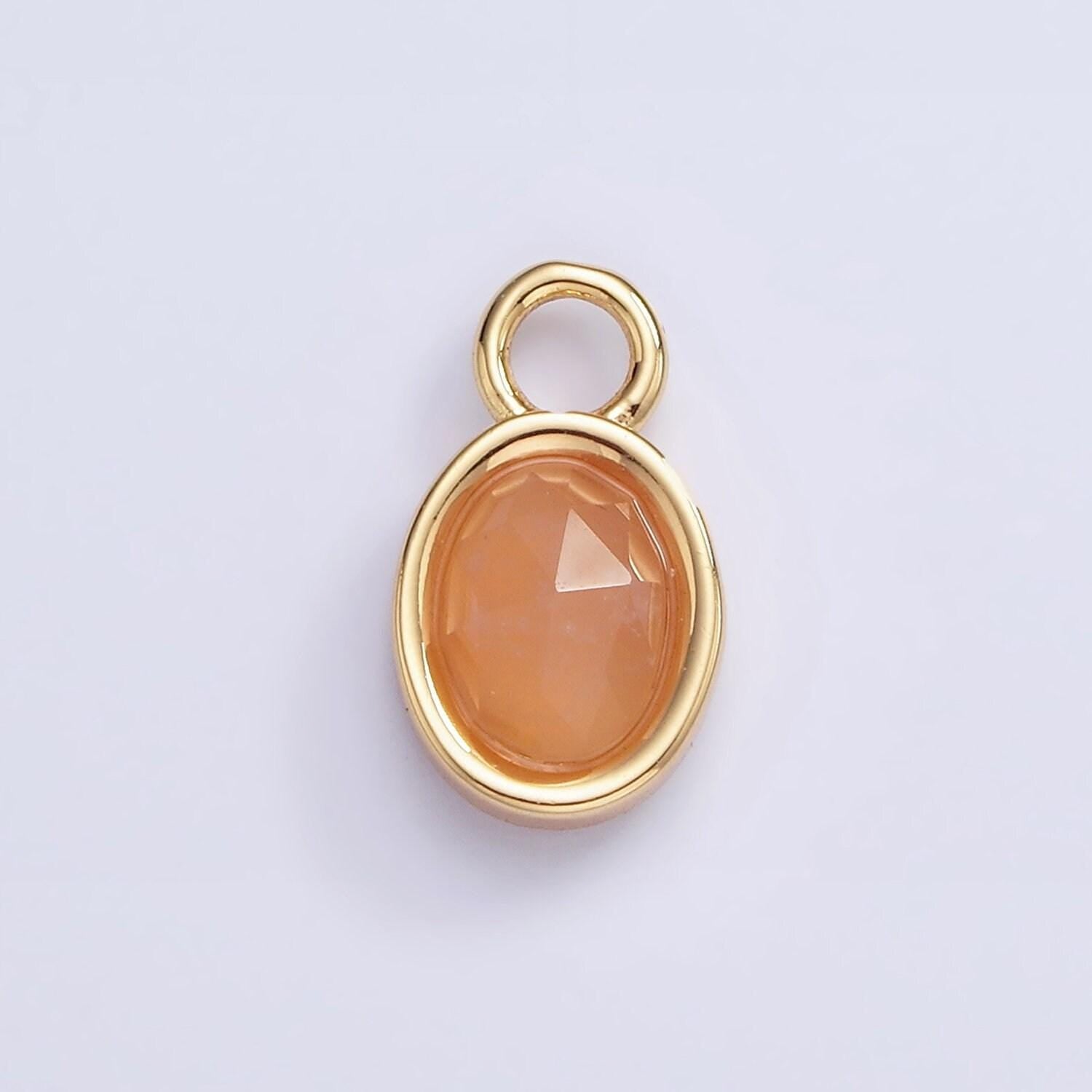 16k gold filled oval multifaceted natural gemstone personalized add-on charm birthstone charm earring bracelet supply | ac1479 - ac1491