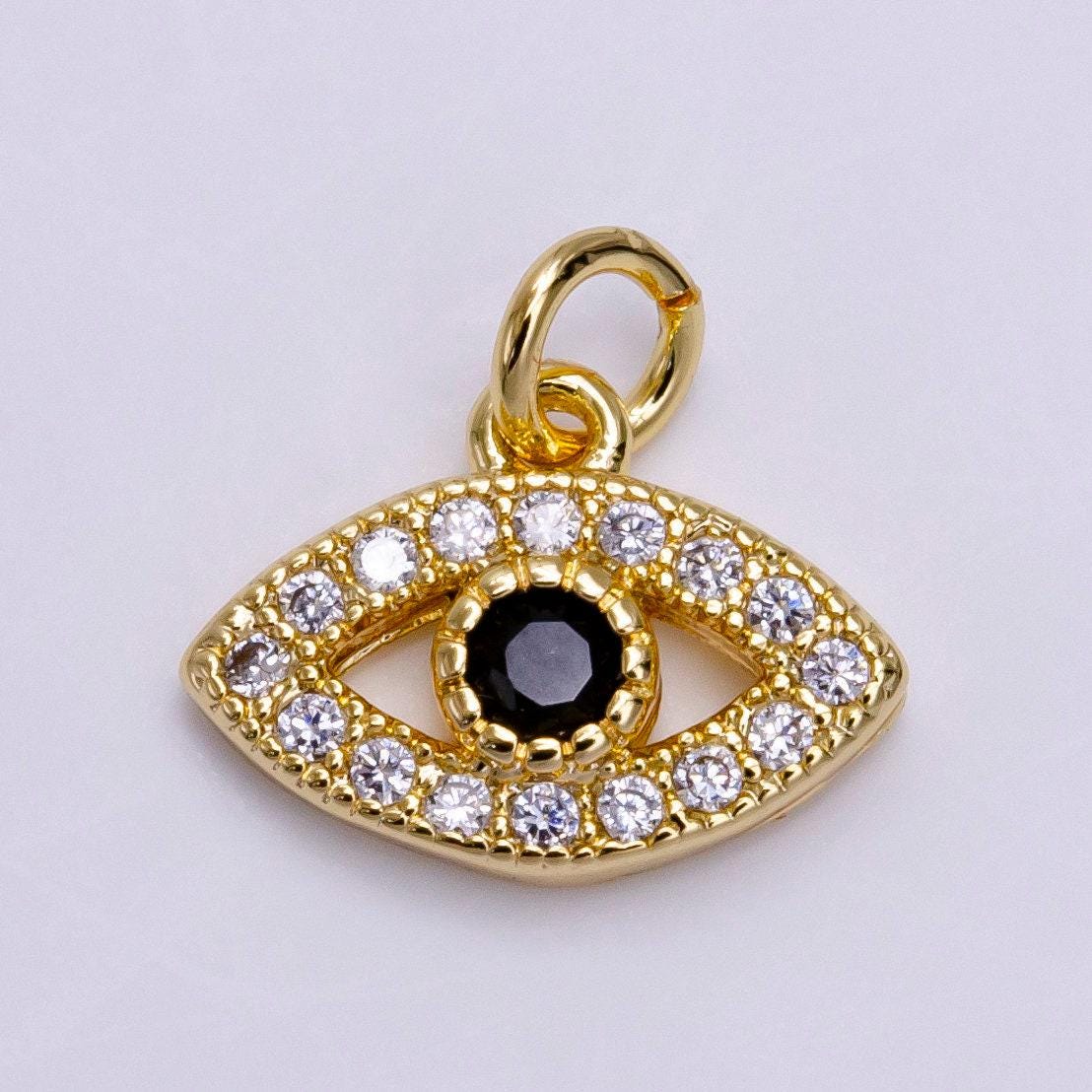 14k gold filled black cz evil eye micro paved open mini add-on charm | ac1462