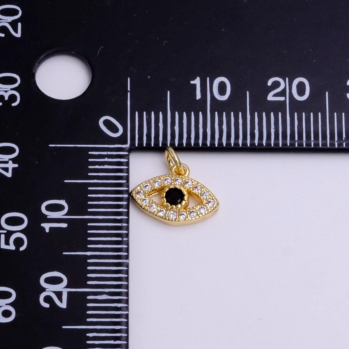 14k gold filled black cz evil eye micro paved open mini add-on charm | ac1462