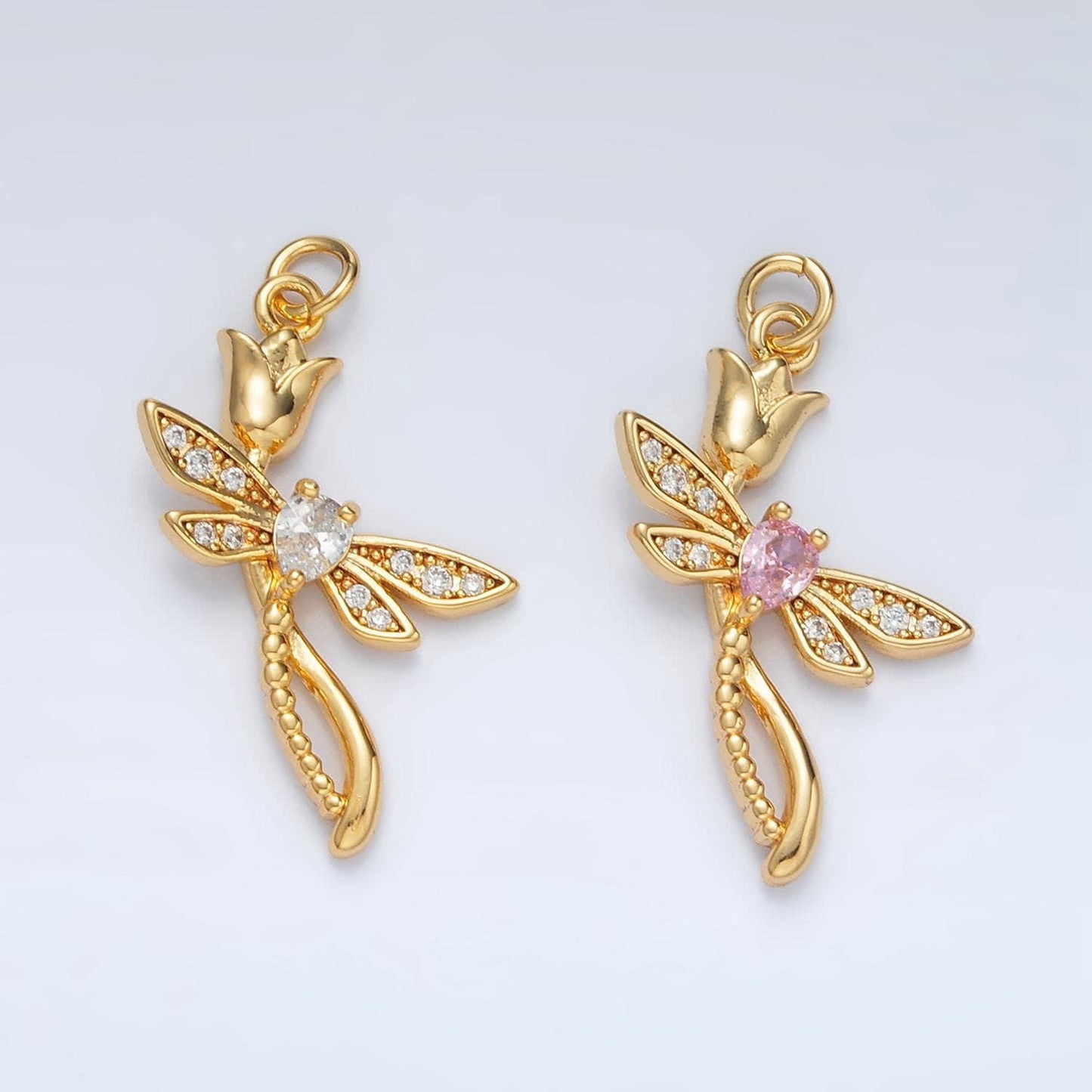 Mini gold rose charms 24k gold filled flower pendant cz dragonfly charm bracelet necklace for diy jewelry making supply ac145