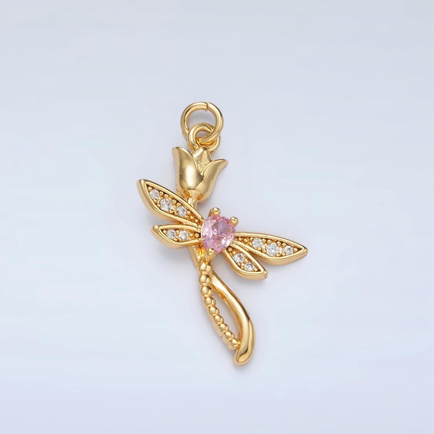 Mini gold rose charms 24k gold filled flower pendant cz dragonfly charm bracelet necklace for diy jewelry making supply ac145