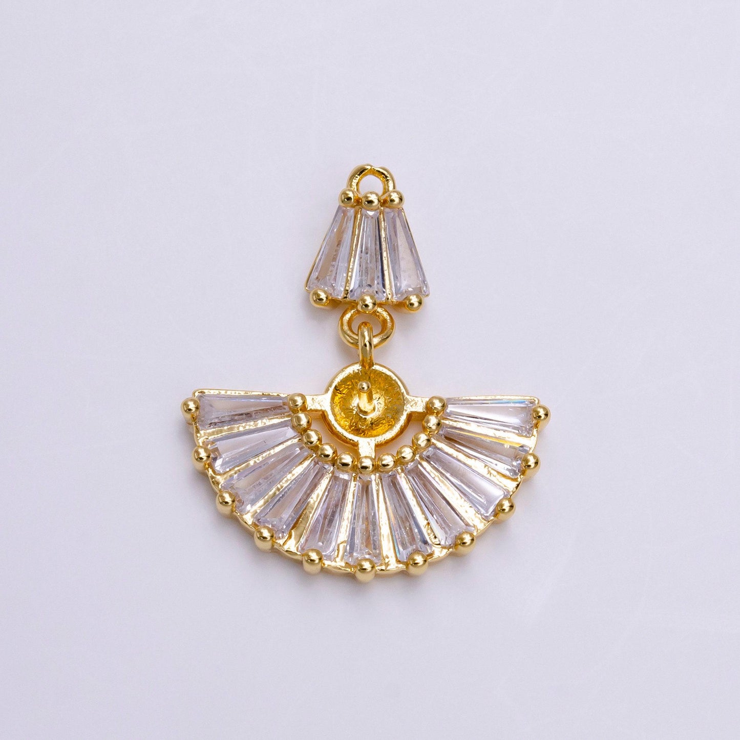 Dainty fan shaped baguette cz charm ac-1458