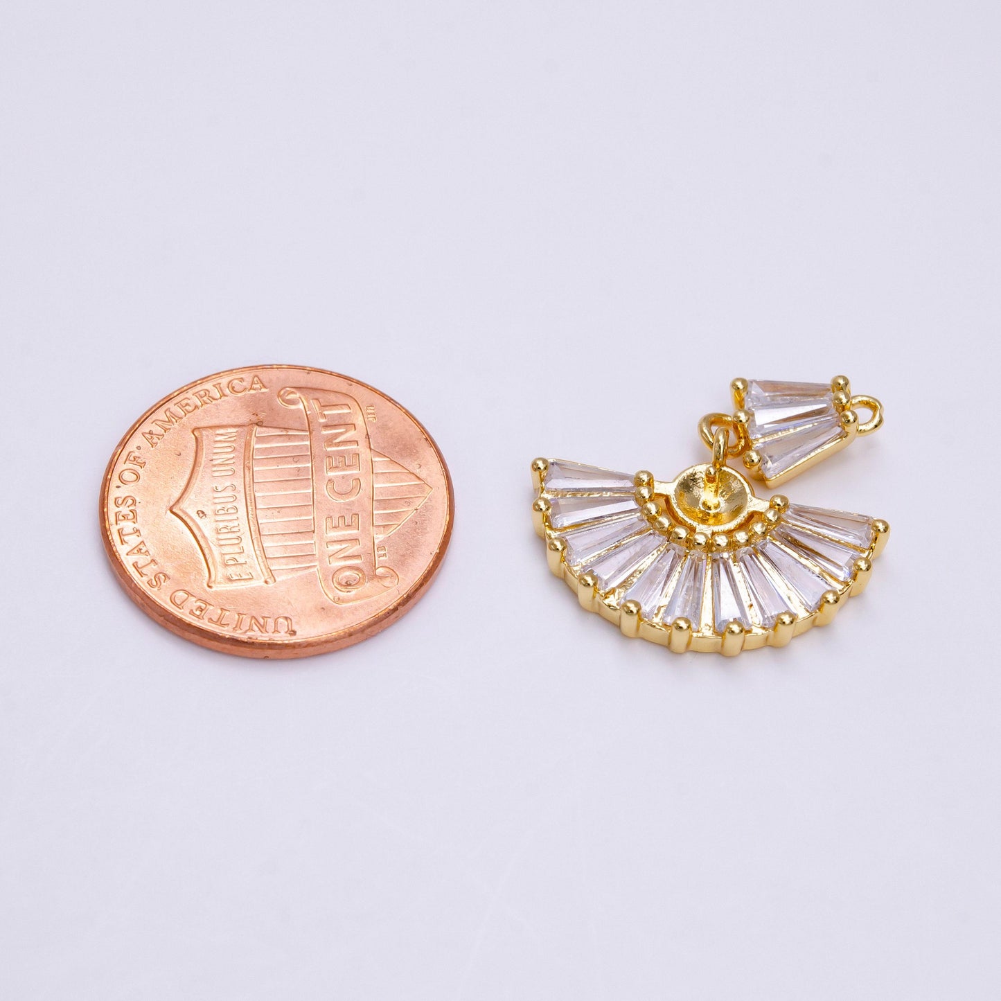 Dainty fan shaped baguette cz charm ac-1458