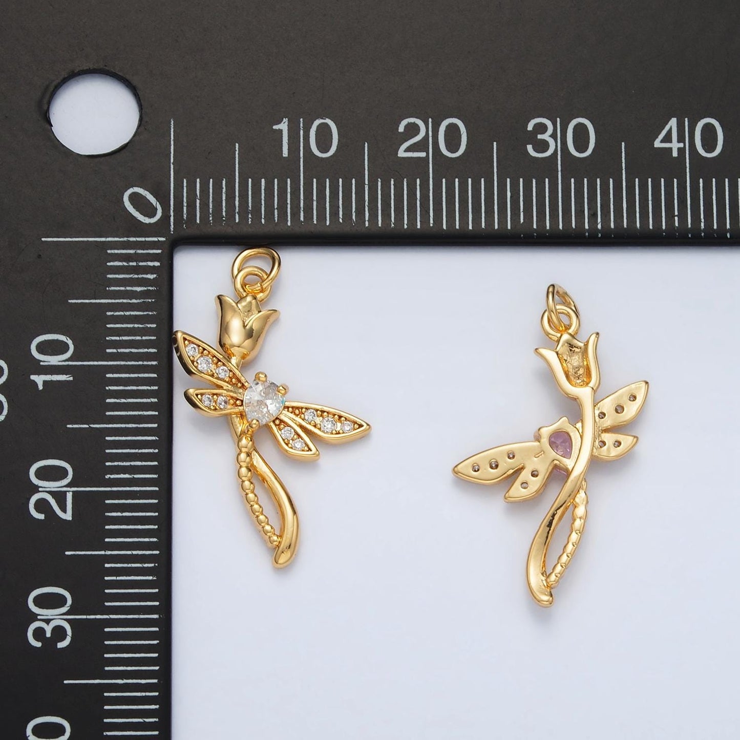 Mini gold rose charms 24k gold filled flower pendant cz dragonfly charm bracelet necklace for diy jewelry making supply ac145