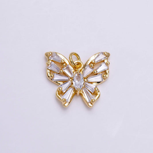 16k gold filled clear marquise butterfly mariposa baguette wings charm | ac1450