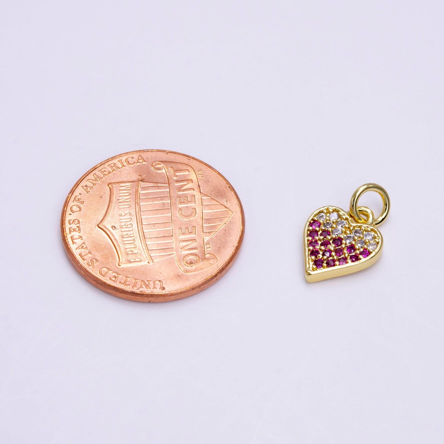 14k gold filled mini clear fuchsia micro paved cz heart charm | ac1449