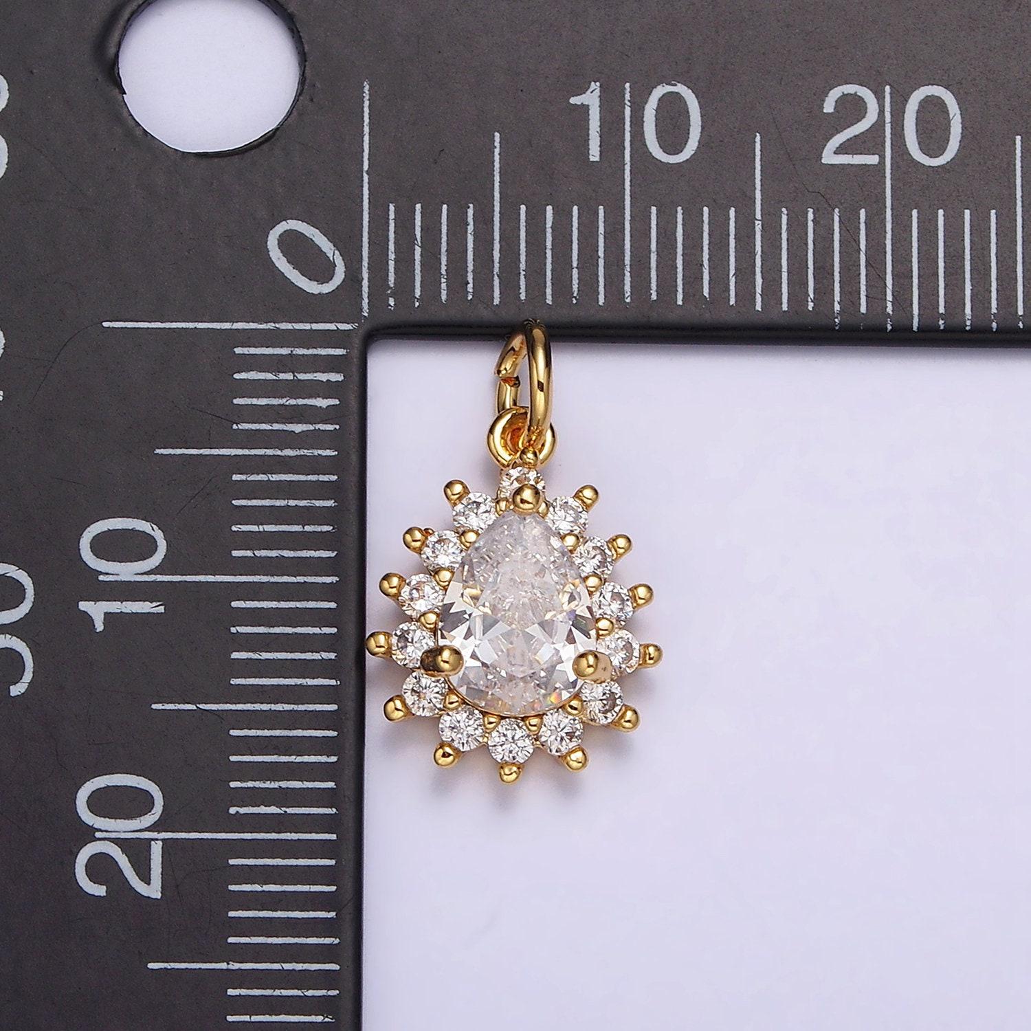 18k gold filled clear teardrop cz lined charm | ac1438