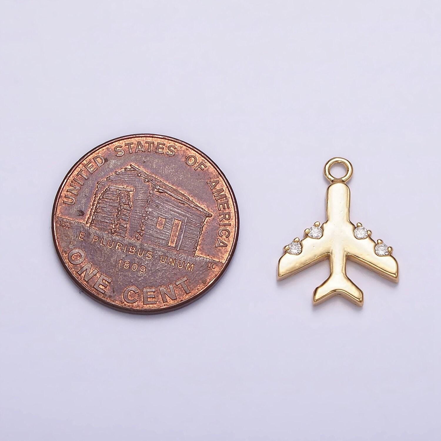 16k gold filled clear cz dotted flying airplane traveling add-on charm | ac1430