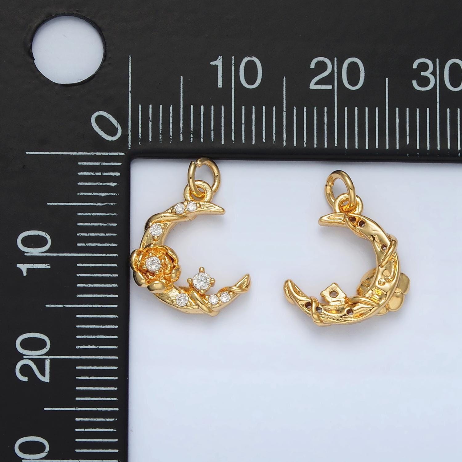 Tiny gold moon charm small crescent moon charm with flower celestial charms 24k gold filled findings ac143