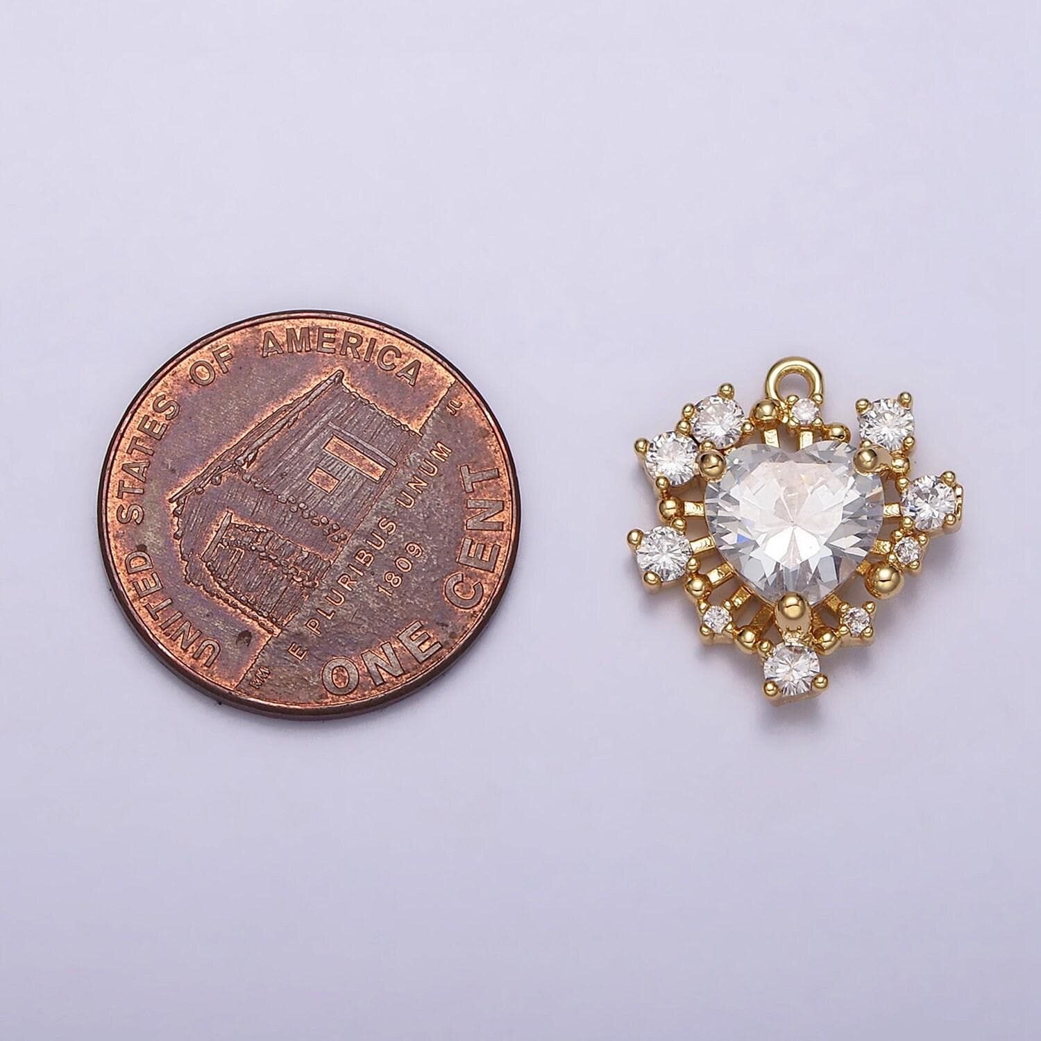 24k gold filled clear cz heart multiple bar open abstract charm | ac1428