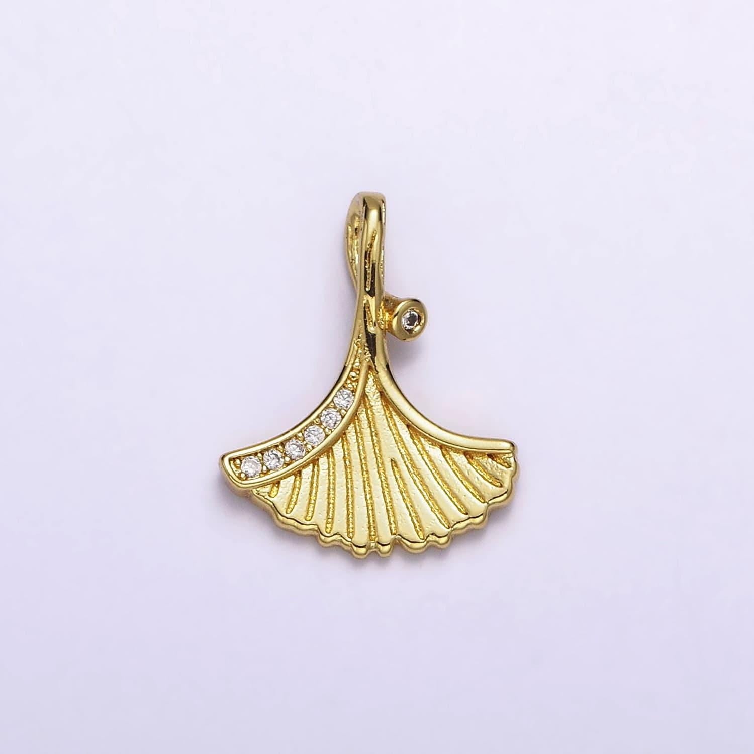 24k gold filled clam sea shell scallop micro paved cz lined charm under the water jewelry inspired | ac1426