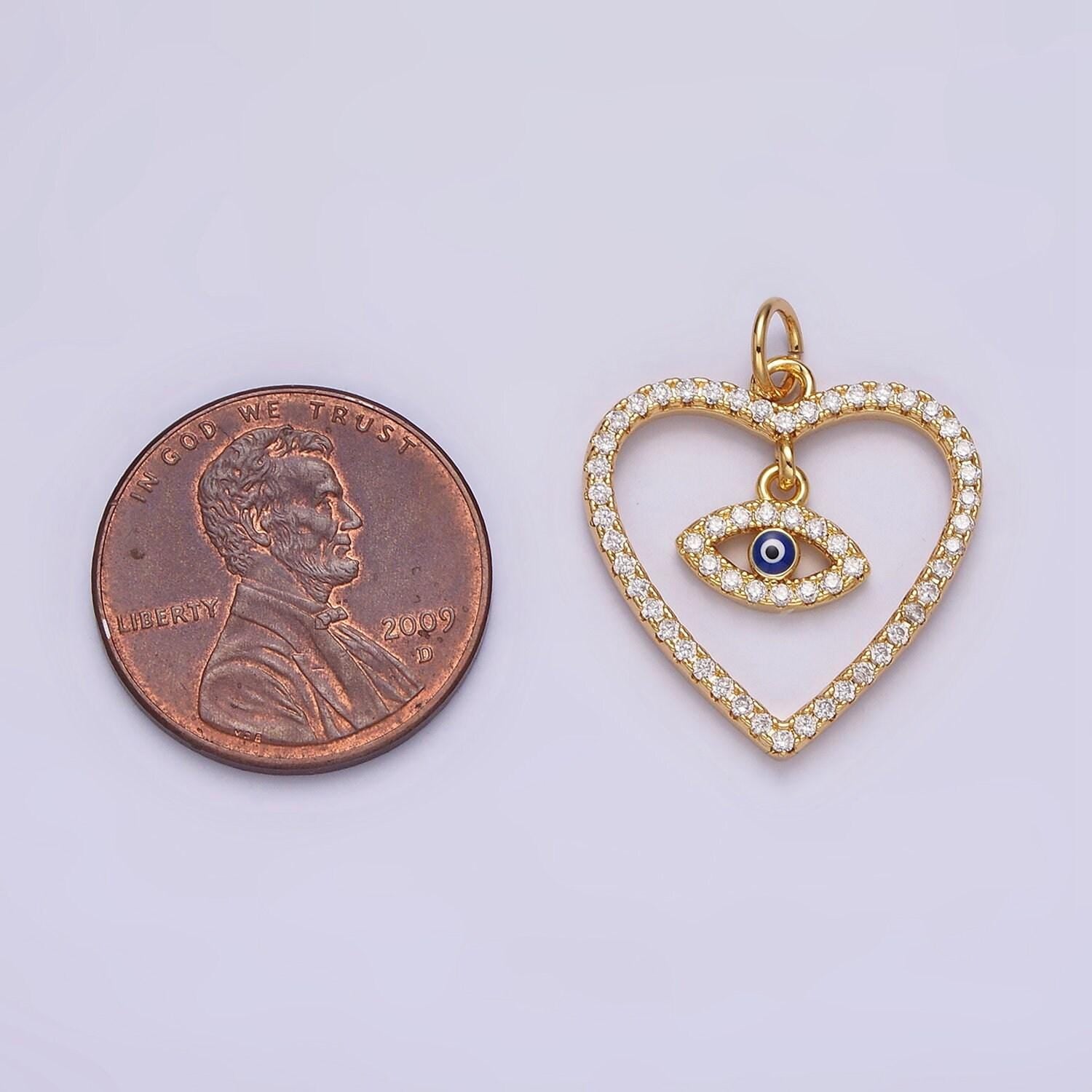 14k gold filled evil eye charm micro pave heart with small dangle evil eye findings minimalist evil eye charm for necklace ac1411