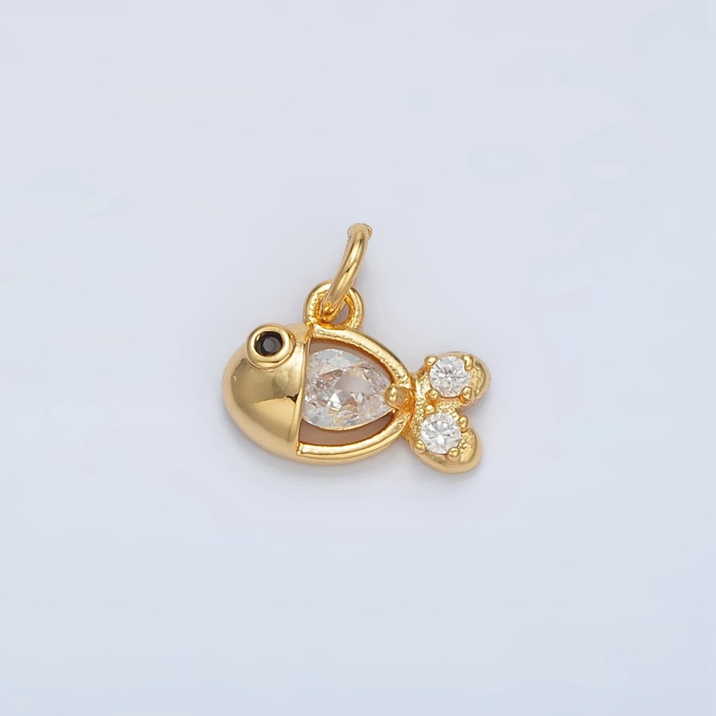 Mini gold filled fish charm micro pave clear cz stone animal pendant for diy jewelry making supply, necklace, bracelet, earring | ac141