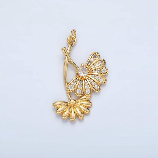24k gold filled cz micro paved double falling flower charm | ac-140