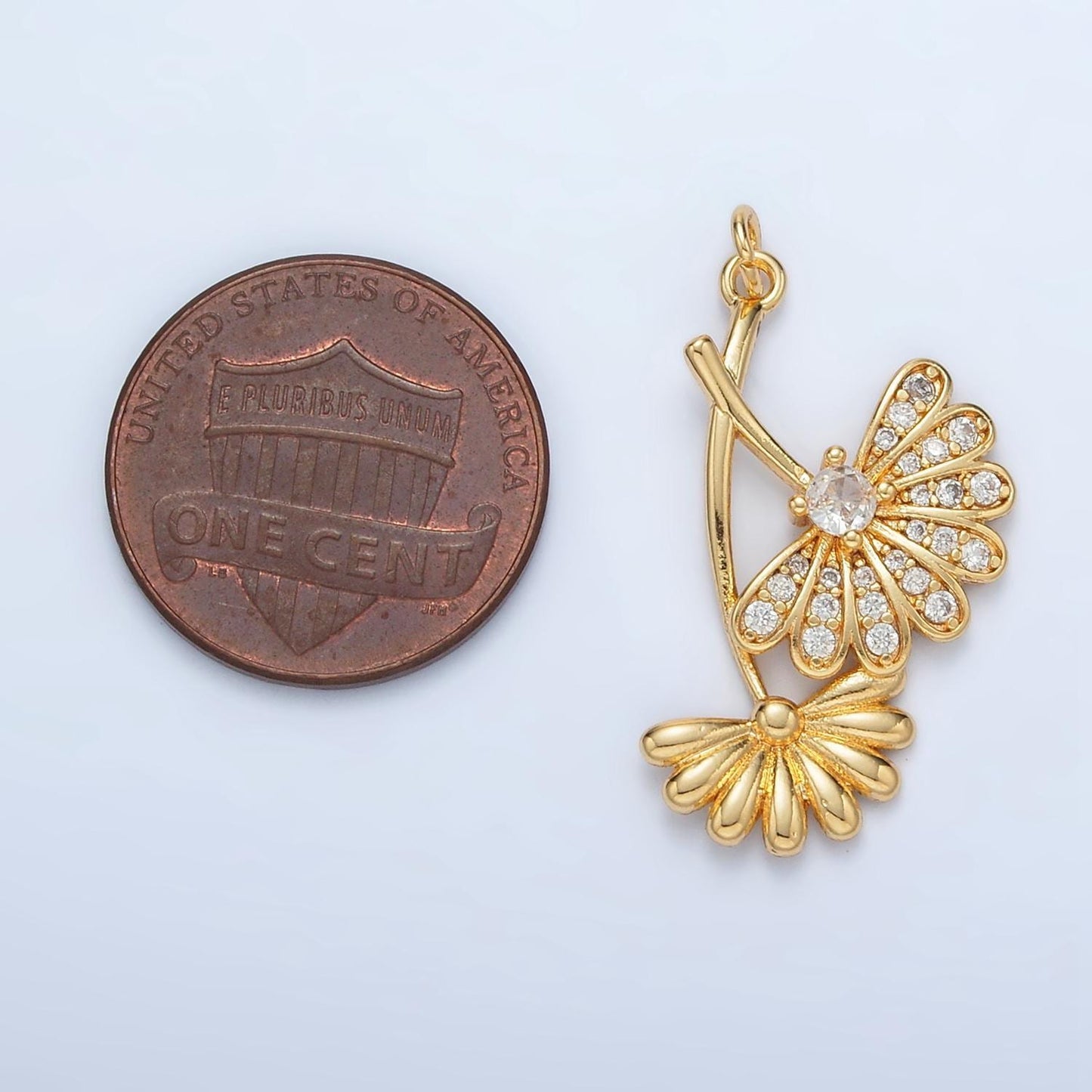 24k gold filled cz micro paved double falling flower charm | ac-140