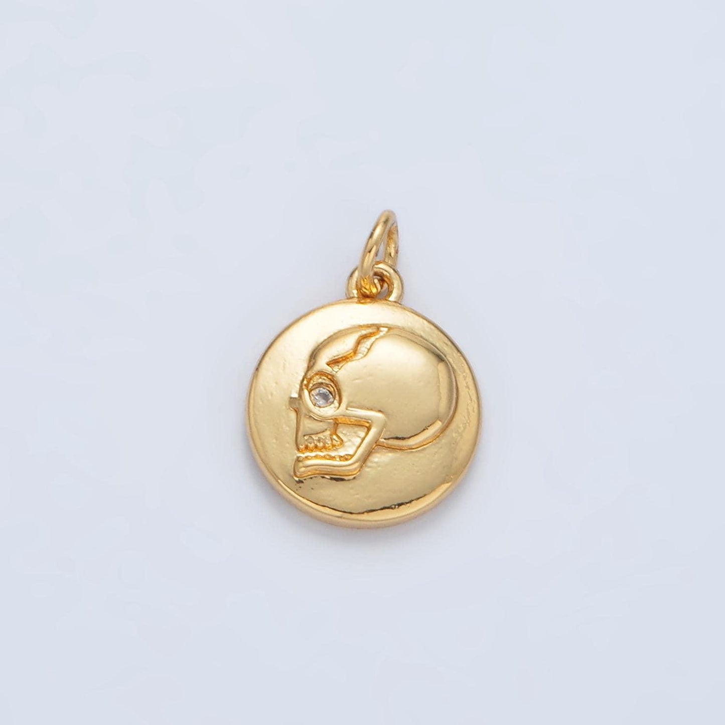 24k gold filled one-sided human skull cz round charm | ac-138
