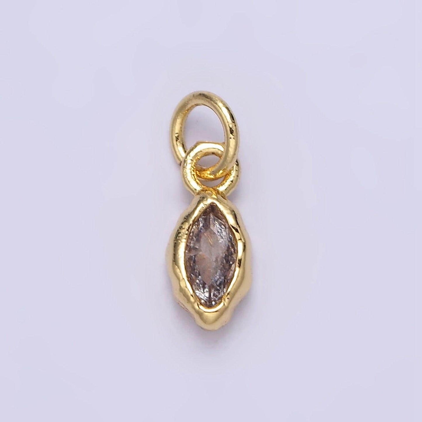 24k gold filled mini oval cz clear stone pendant, add on eye shape charm mini crystal cz birthstone for necklace bracelet supply | ac1378