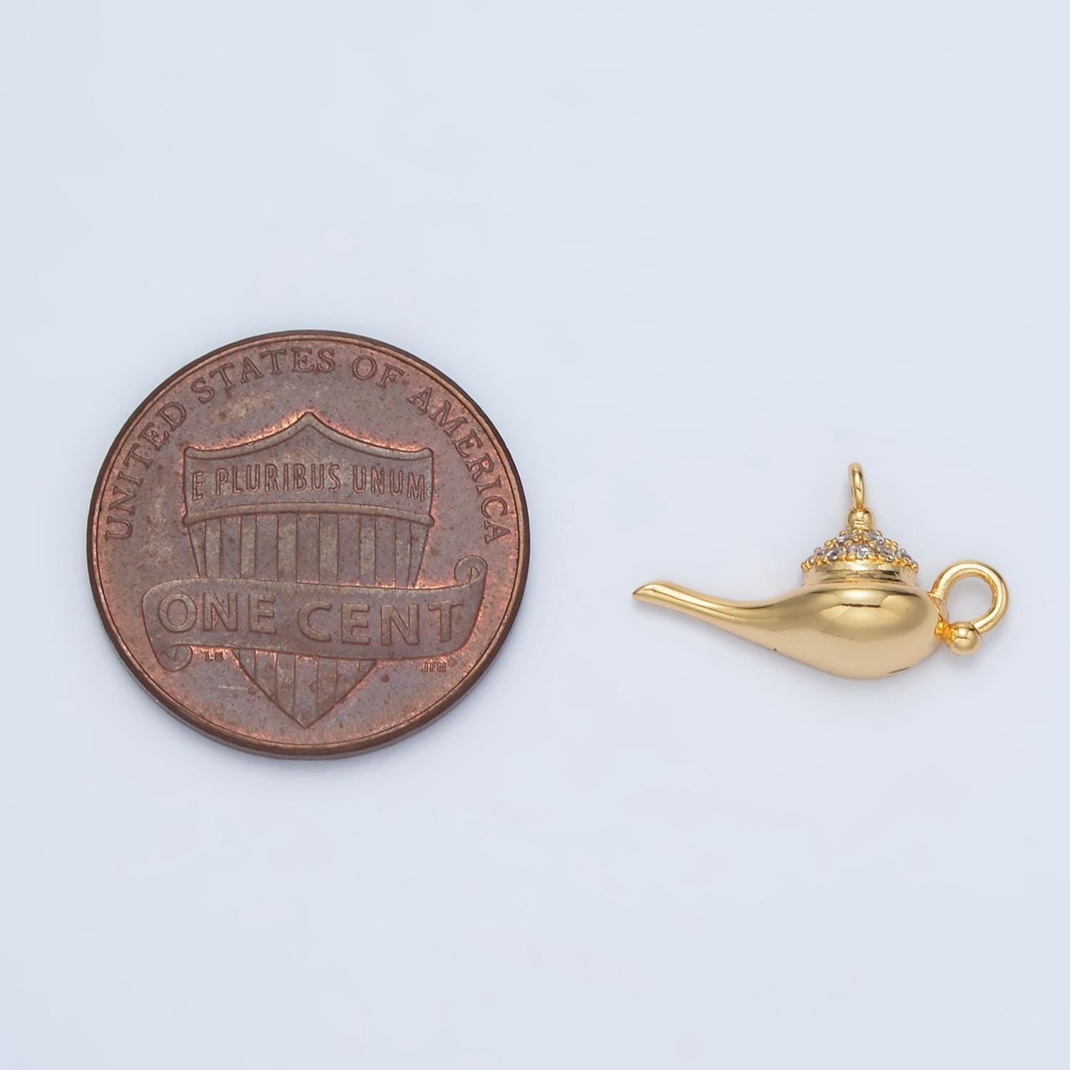 24k gold filled magical genie lamp cz micro paved charm | ac-137