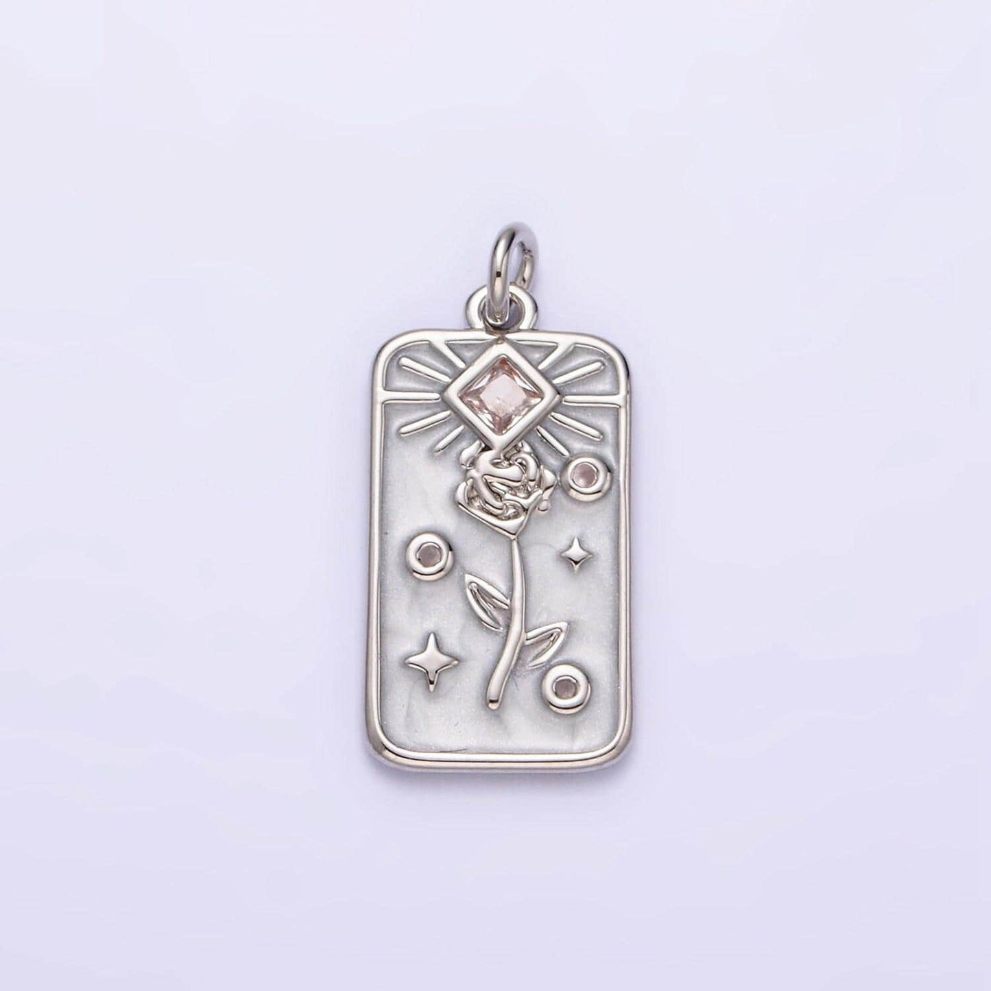 16k gold filled rose flower clear rhombus white, pink, blue sparkly enamel tag charm | ac1362 - ac1367