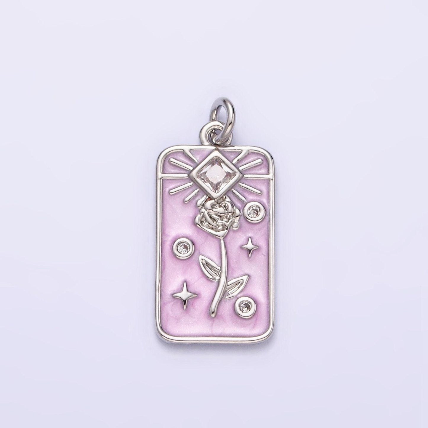 16k gold filled rose flower clear rhombus white, pink, blue sparkly enamel tag charm | ac1362 - ac1367