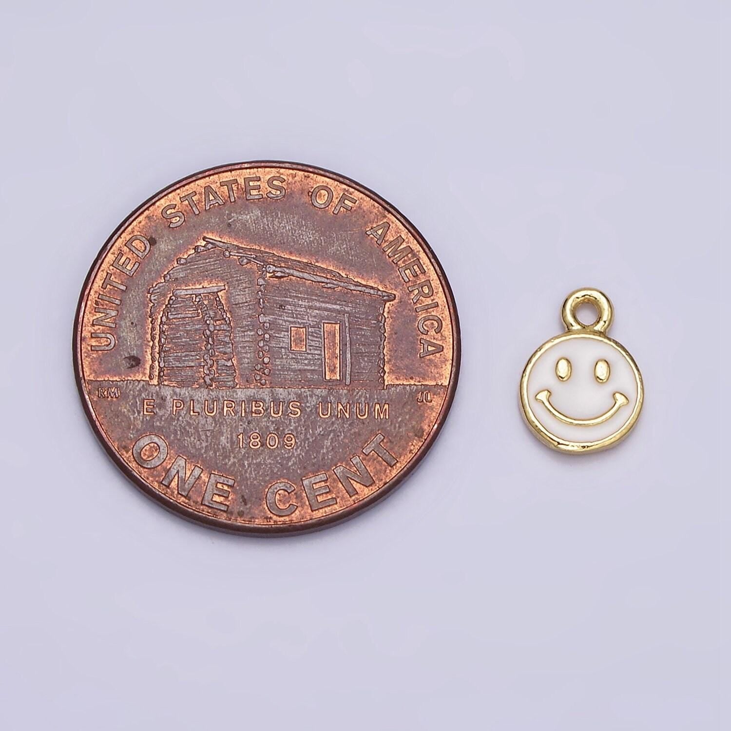 Mini white enamel gold filled happy face charms emoticon pendant ac1332
