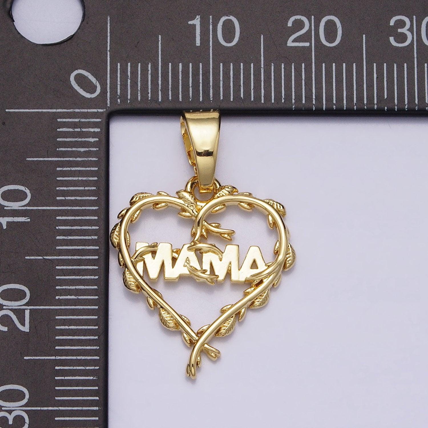 Dainty heart mama charm 16k gold filled mothers day gift vine heart pendant for bracelet necklace component diy jewelry making supply ac1328