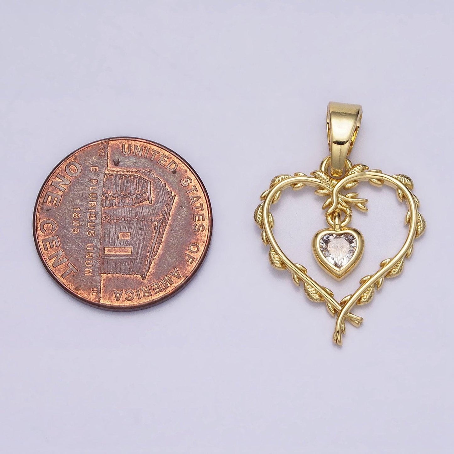 Dainty 16k gold filled clear heart cz olive vine leaf open pendant for necklace bracelet component | ac1326