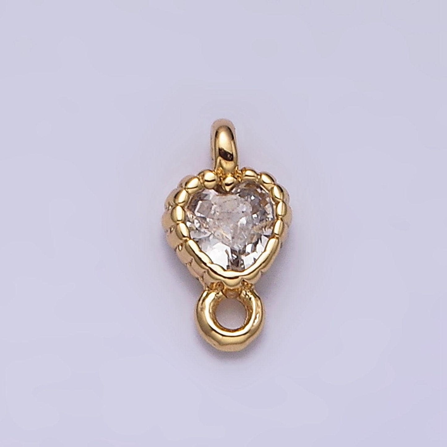 Mini love charm 16k gold filled clear heart cz dotted bezel link connector in gold & silver |